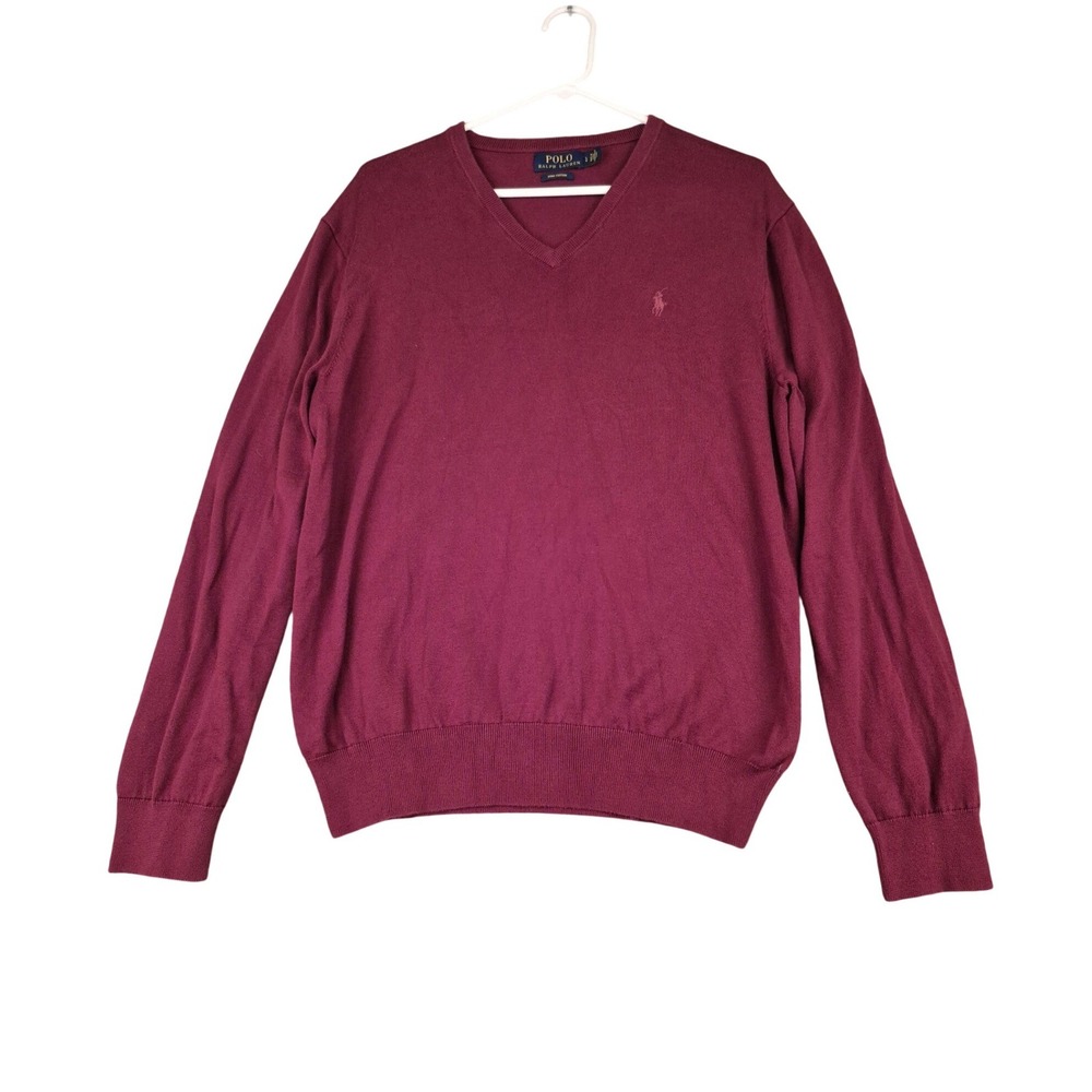 Polo Ralph Lauren Mens Pima Cotton V-Neck Sweater Dark Red Burgundy Large
